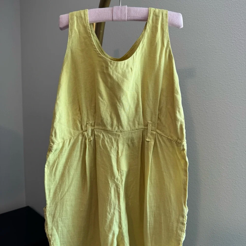Black Crane Linen Jumpsuit 2T - Yellow - Made in USA